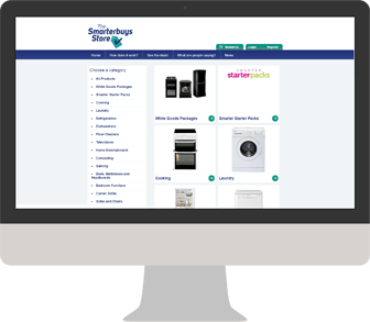 The Smarterbuys Store Durham Category page shown on a MacBook