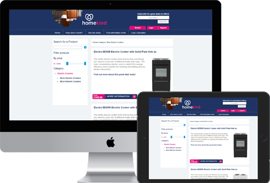 Homekind eCommerce site displayed on an iPad and iMac