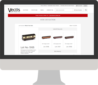 Vectis live auction bidding platform inside an iMac